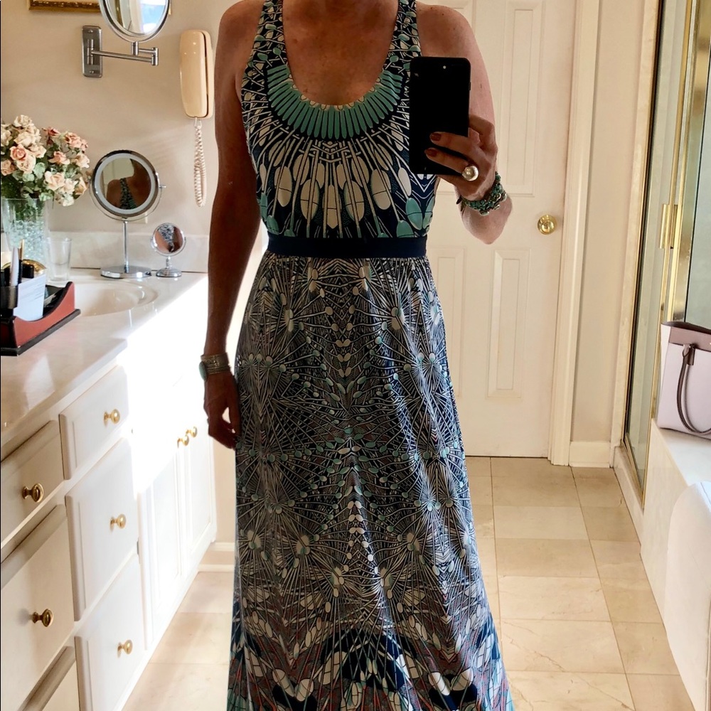 BCBG long dress with lots of stretch, X back, Sz S